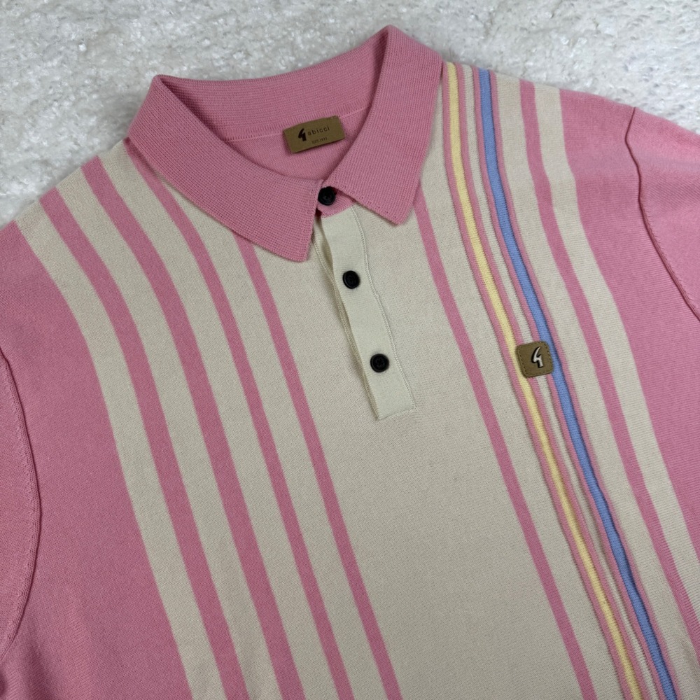 Vtg Gabicci Knit Polo Shirt Mens XXL Pink Cream Striped Retro Short Sleeve NWOT